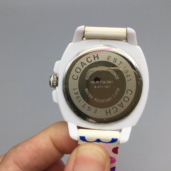 Coach Watch Women 42mm Silver Tone Logo Dial White Band New Battery main image 13